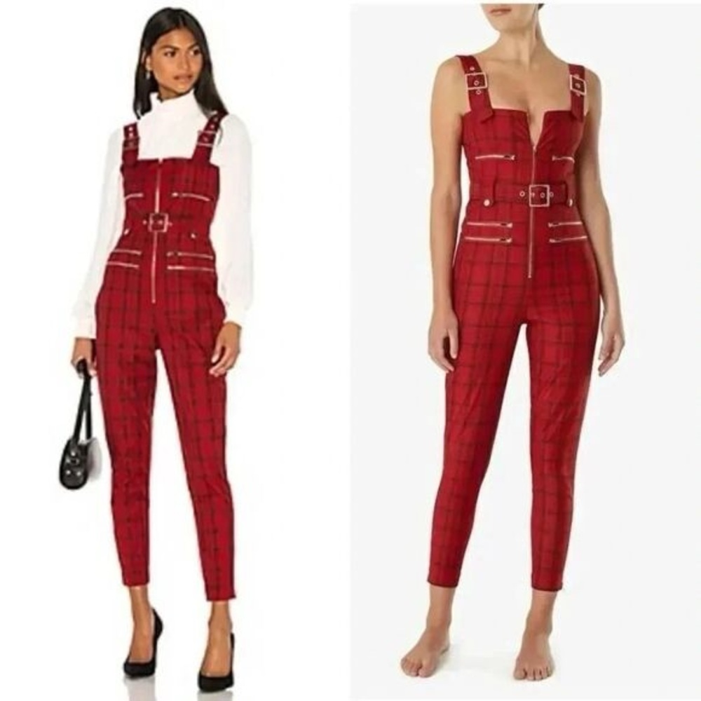 NWT WeWoreWhat Plaid Moto Overalls - S